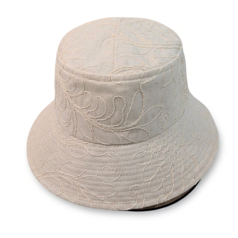 Sun Hat Perfect Bucket Hat, cotton linen with embroidery, deep bucket brim