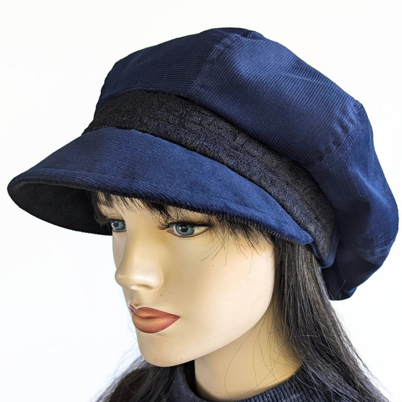Newsboy Poorboy Fashion Cap with black lace trim, relaxed fit, Assorted Colors