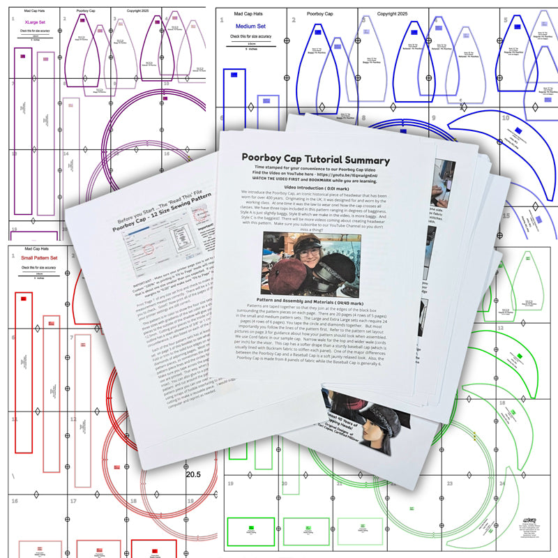 Classic Poorboy Cap, Featuring 12 Head Sizes, unisex sewing pattern and instructions, digital PDF format