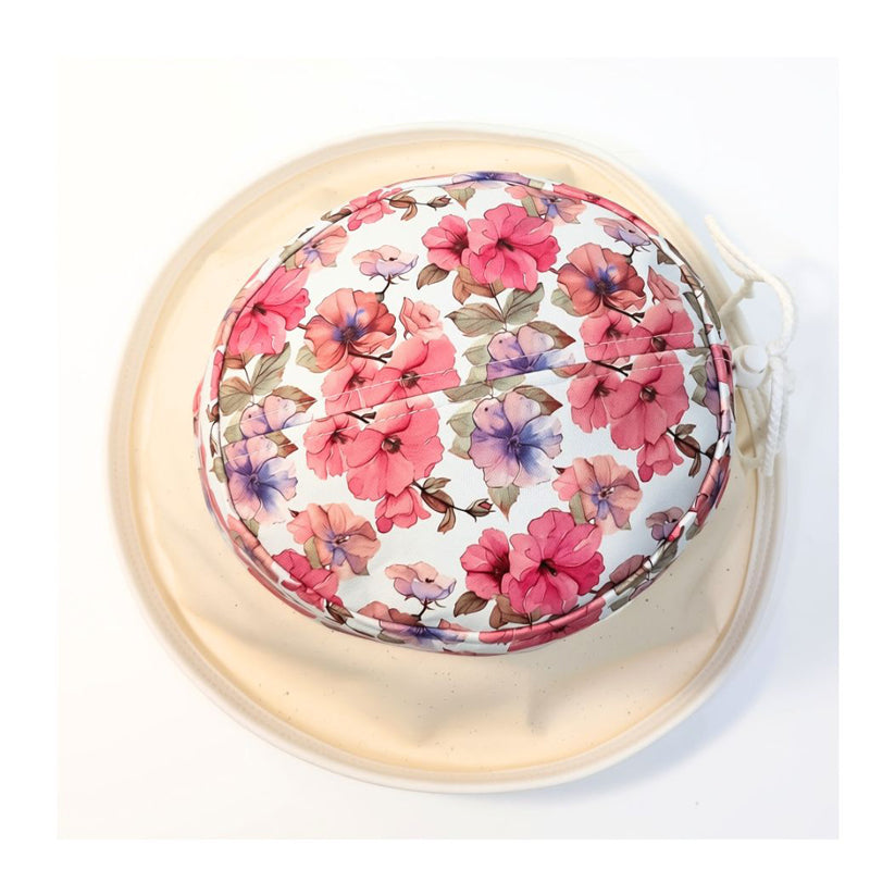 Sunblocker UV Summer Sun Hat, beautiful white and pink floral, adjustable fit