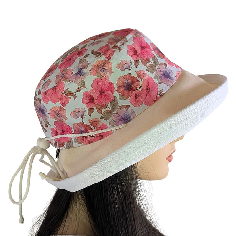 Sunblocker UV Summer Sun Hat, beautiful white and pink floral, adjustable fit