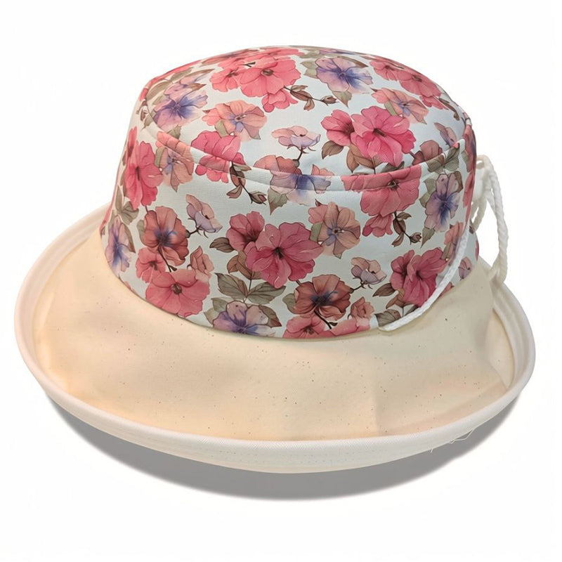 Sunblocker UV Summer Sun Hat, beautiful white and pink floral, adjustable fit