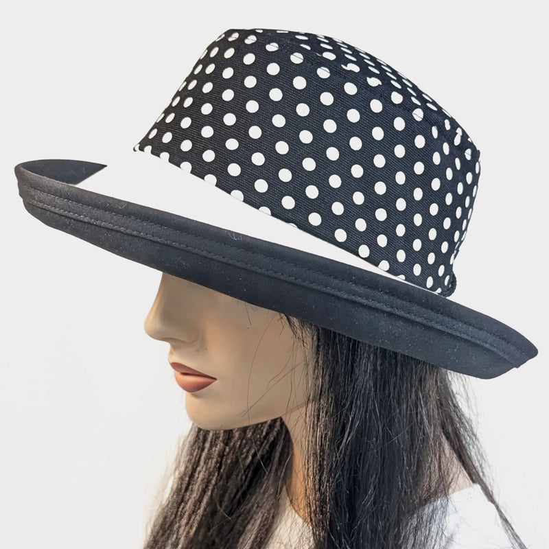 Sunblocker UV Summer Sun Hat, black and white polka dots, adjustable fit