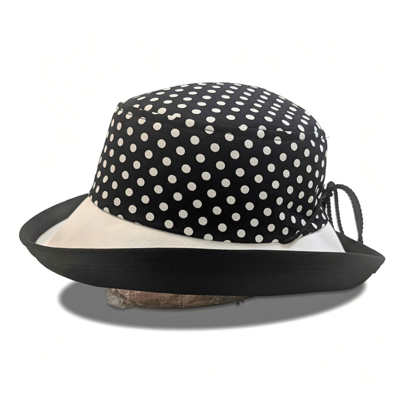 Sunblocker UV Summer Sun Hat, black and white polka dots, adjustable fit