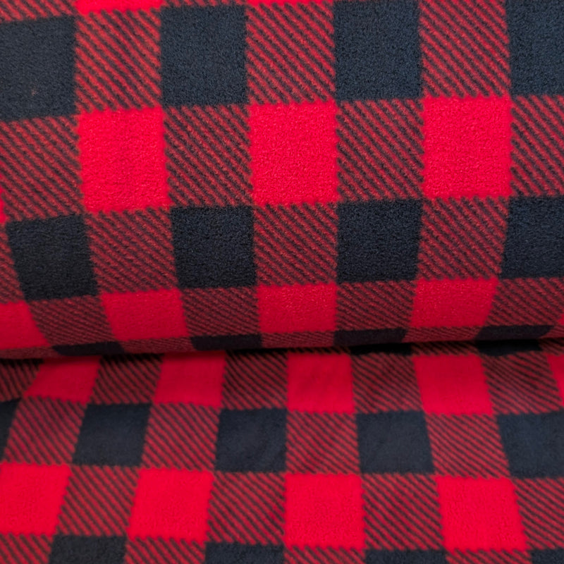 Polar Fleece in Red and Black Buffalo Check, non-pill on one side