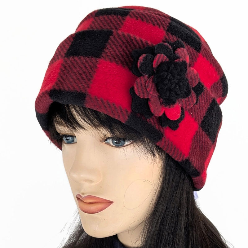 Fleece Fashion Toque with adjustable cuff, with floral pin trim, asst&#39;d colors