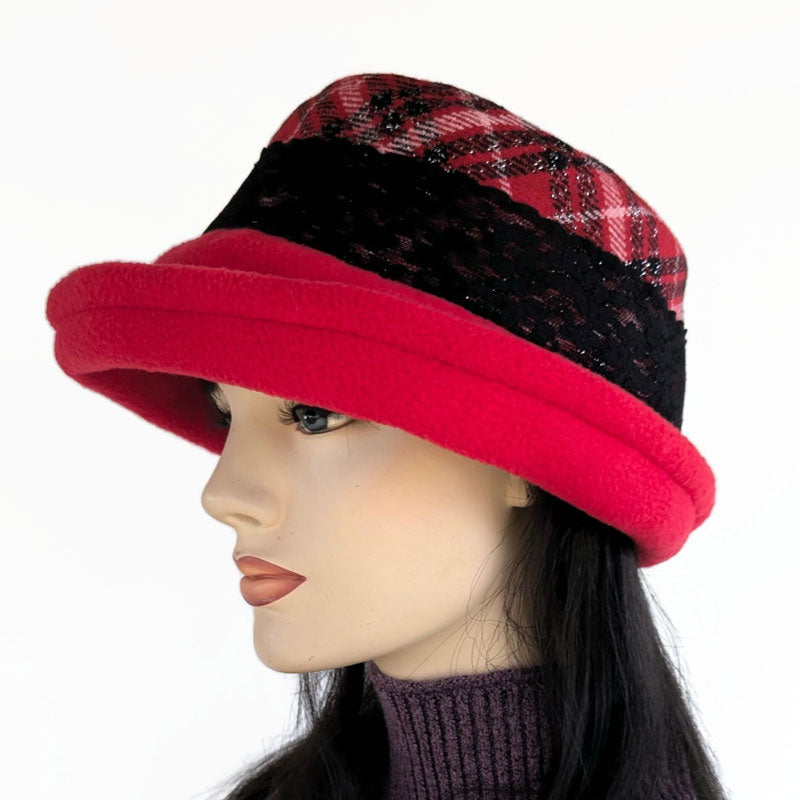 Niagara Fashion Bucket Hat, bucket style with deep adjustable brim and earflap cuff, red sparkly