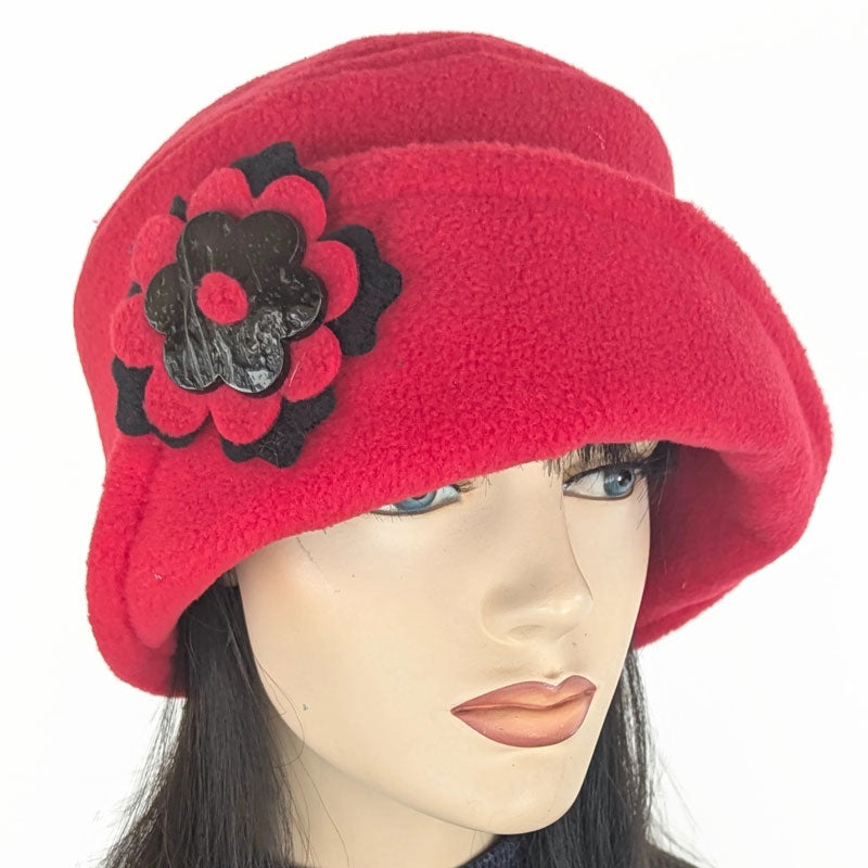 Fleece Cloche with floral pin, assorted colors