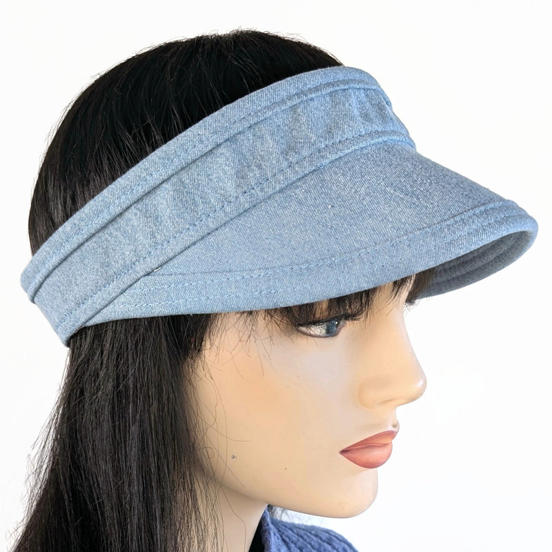 Sun Visor Headband, Velcro back or Fitted, reversible, bleached denim and blue floral