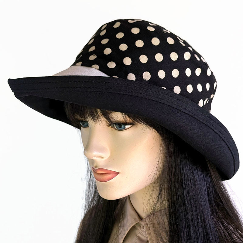 102-b Sunblocker with beige tan polka dots on black