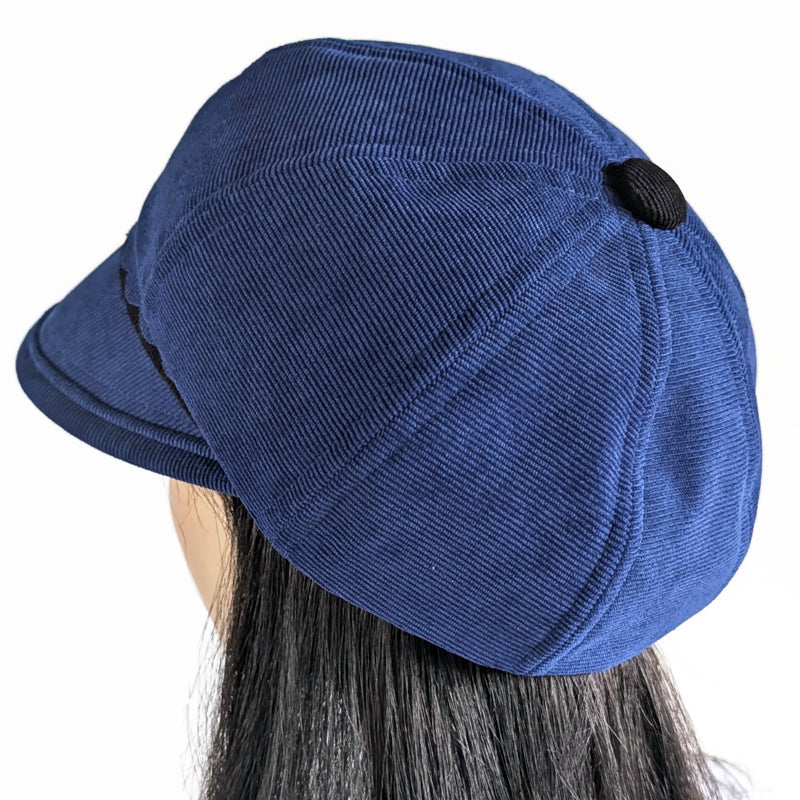Baggy Poorboy Fashion Cap in cord, black cord trim with wide flattering visor, one size fit