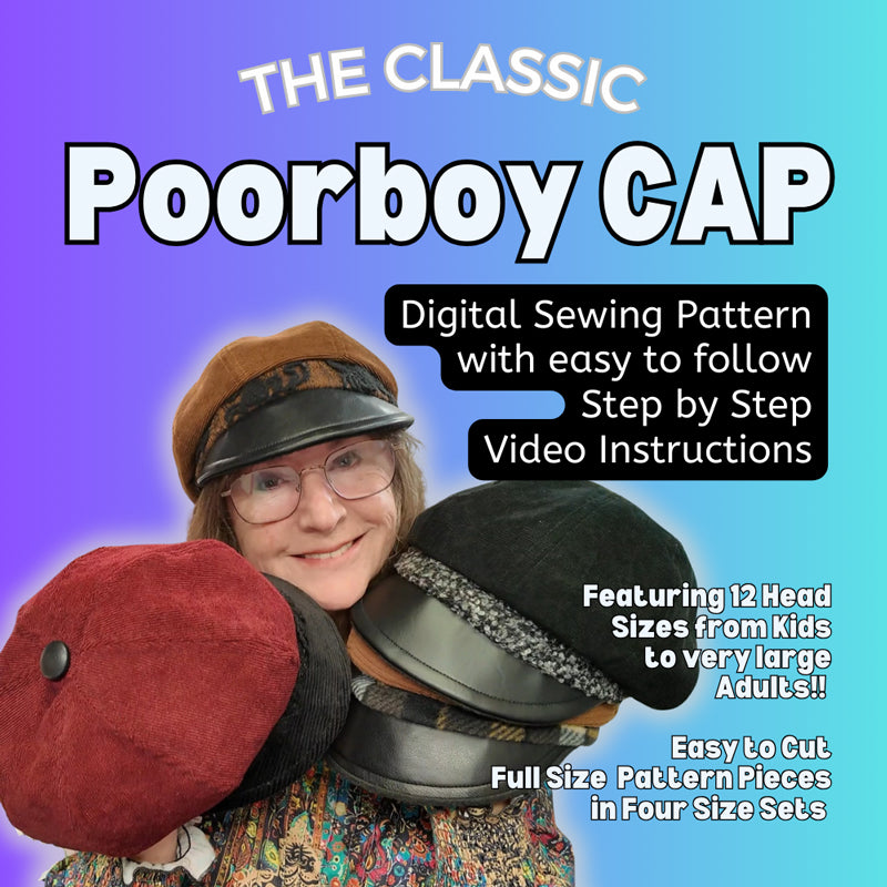 Classic Poorboy Cap, Featuring 12 Head Sizes, unisex sewing pattern and instructions, digital PDF format