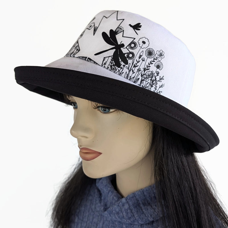 The Perfect Sun Hat Fun Hat, maple leaf and dragonflies, with flattering brim mid size brim