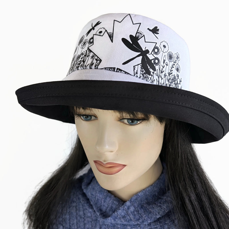 The Perfect Sun Hat Fun Hat, maple leaf and dragonflies, with flattering brim mid size brim