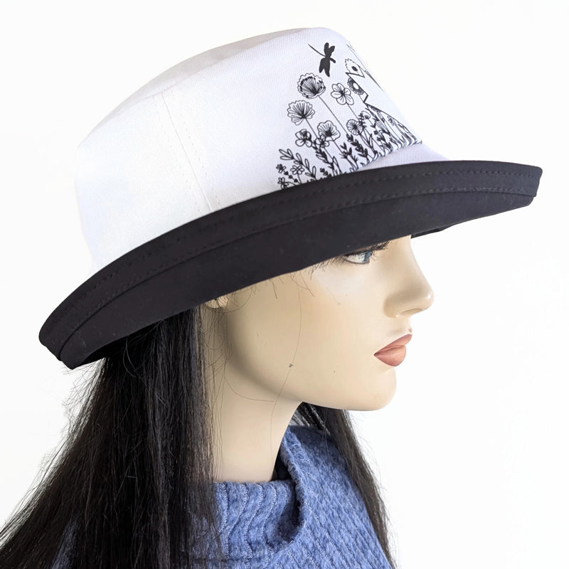 The Perfect Sun Hat Fun Hat, maple leaf and dragonflies, with flattering brim mid size brim