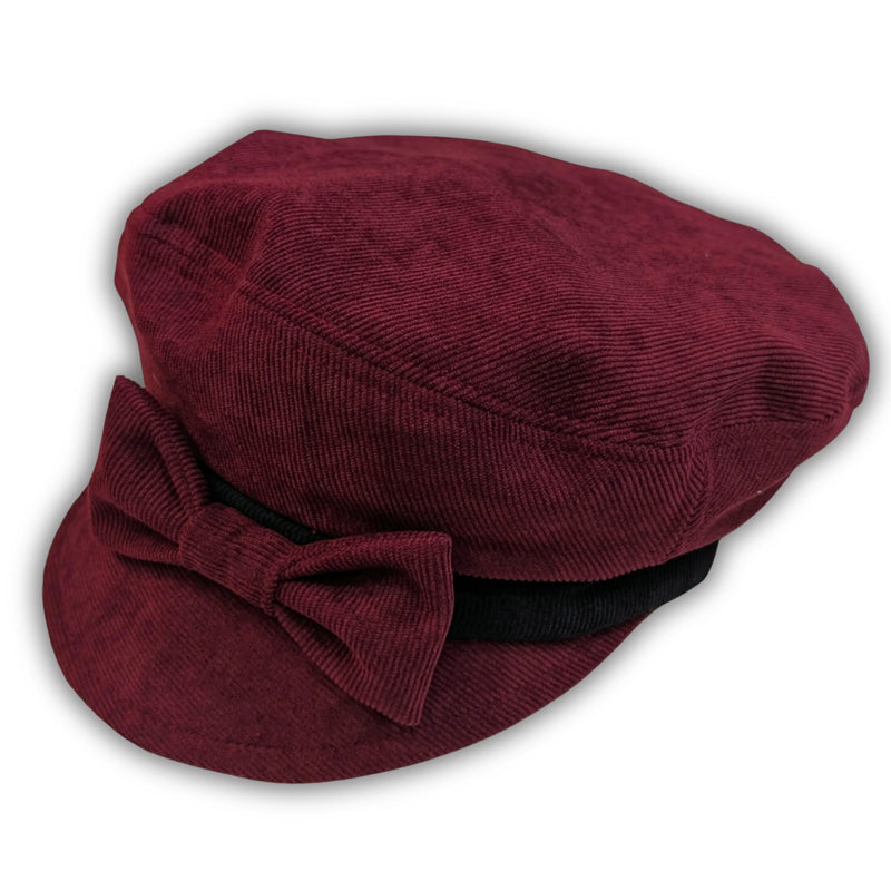 Fisherman Fashion Cap in fine corduroy, wide visor, relaxed fit, bow trim, asst colors