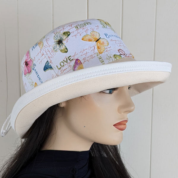 113 Sunblocker UV summer hat sun hat with large wide brim featuring french inspired butterflies