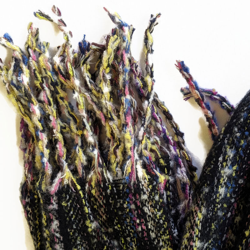 Soft knit woven scarf in black with multi colors