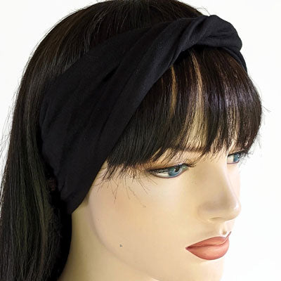 Premium Twisted comfy extra wide bamboo blend knit headband, solid black