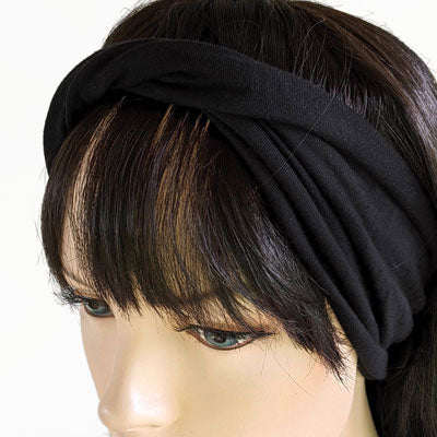 Premium Twisted comfy extra wide bamboo blend knit headband, solid black