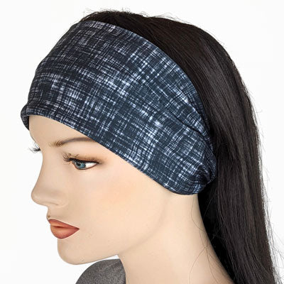 Premium, wide turban style comfy wide jersey knit headband, black and white linen look