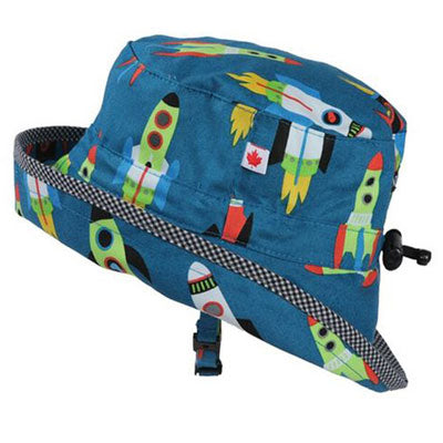 Kids Adjustable Sun Hat, in size 2 to 8 years, blast off print