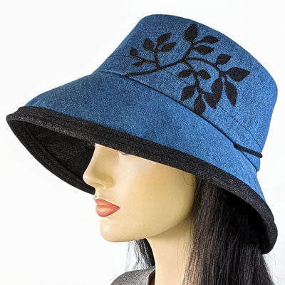 100 Fashion Sunblocker with wide brim and adjustable fit, two tone denim