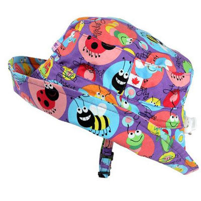 Kids Adjustable Sun Hat, in size 2 to 8 years, bug buddies print