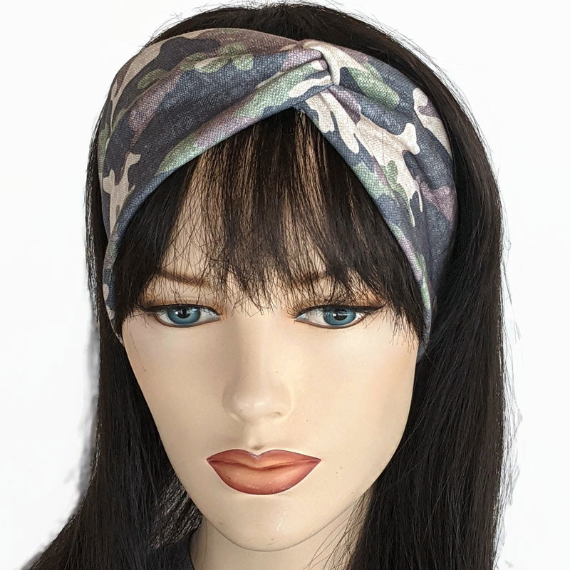 Premium, wide turban style comfy wde jersey knit  headband, camouflage