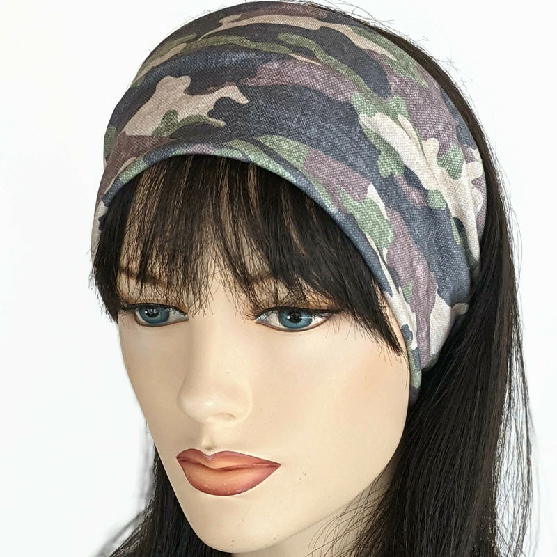 Premium, wide turban style comfy wde jersey knit  headband, camouflage
