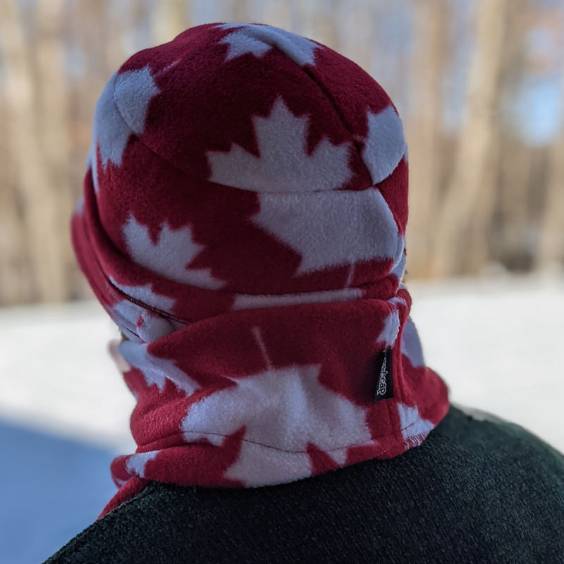 Fleece neckwarmer bandana scarf, adjustable toggle fit, Canada in