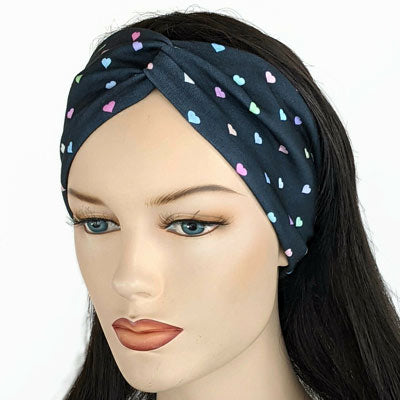 Premium, wide turban style comfy wide jersey knit headband, candy hearts