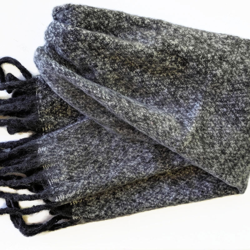 Soft knit woven scarf in charcoal and black and cream