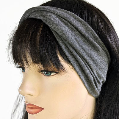 Premium Twisted comfy extra wide bamboo blend knit headband, charcoal