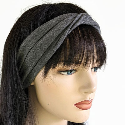 Premium Twisted comfy extra wide bamboo blend knit headband, charcoal