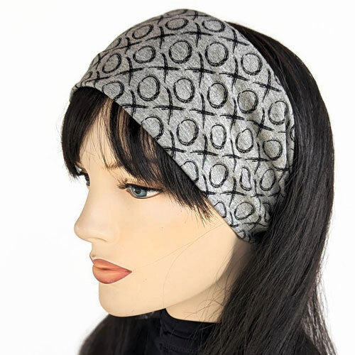 Premium, bamboo blend, wide comfy knit band, hat band, x&#39;s and o&#39;s on grey