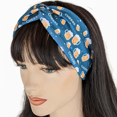 Premium, wide turban style comfy wide jersey knit  headband, cheers to beer