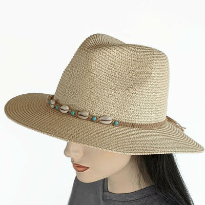 216-b Large Brim fedora in creamy natural with shell trim