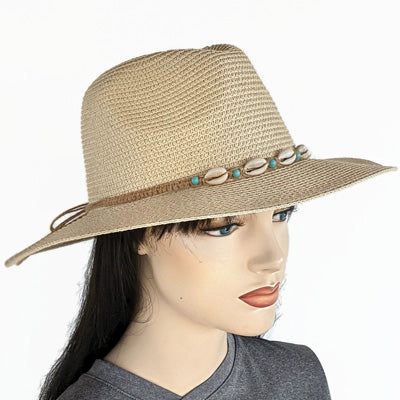 216-b Large Brim fedora in creamy natural with shell trim
