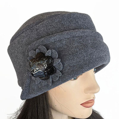Fleece Cloche with floral pin, assorted colors