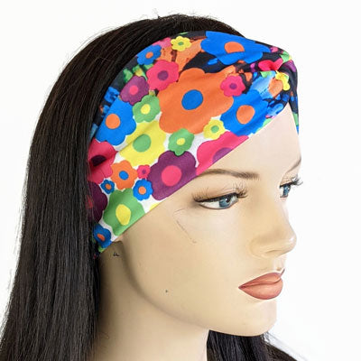 Premium, wide turban style comfy wide jersey knit headband, flower power