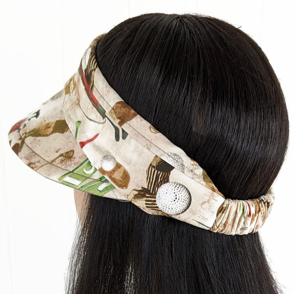 Sun Visor Headband with wide visor, comfortable fit, Golfing theme in neutrals