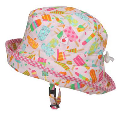 Kids Adjustable Sun Hat, in size infant to 2 years, cheerful ice pops print
