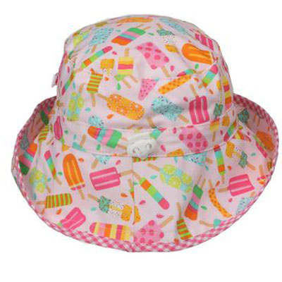 Kids Adjustable Sun Hat, in size infant to 2 years, cheerful ice pops print