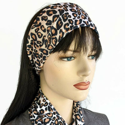 Premium, wide turban style comfy wide jersey knit  headband, leopard print
