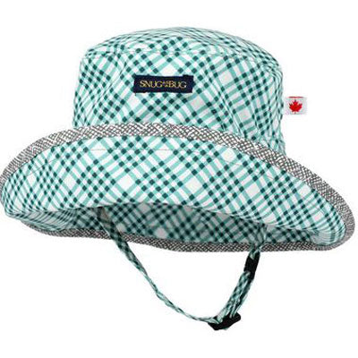 Kids Adjustable Sun Hat, in sizes infant to 8 years, blue green plaid print