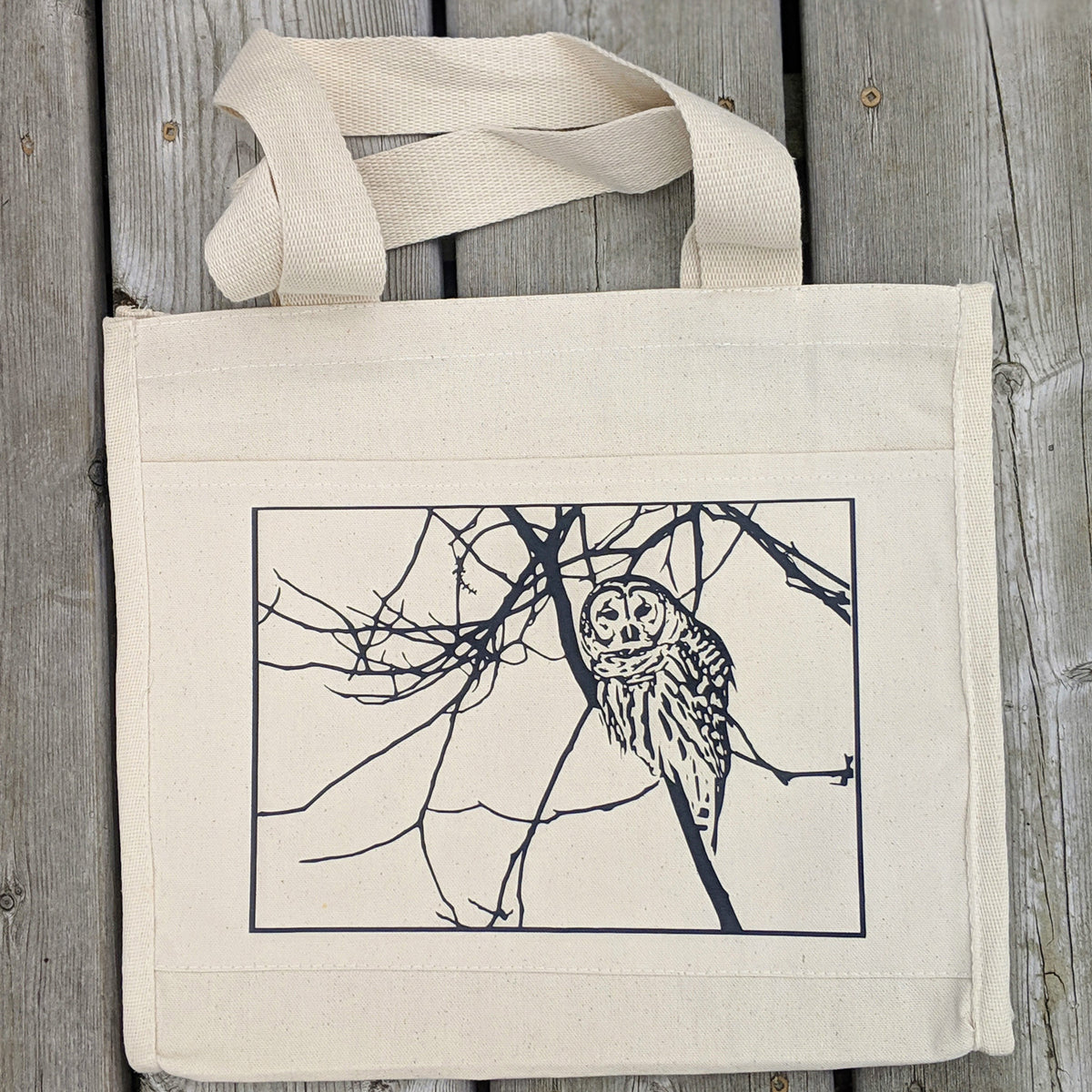 Owl on branch Cotton Canvas Tote Bag