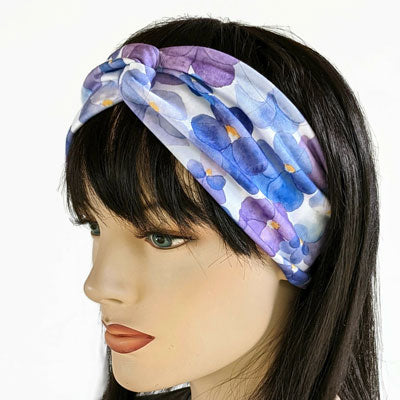 Premium, wide turban style comfy wide jersey knit headband, pansies
