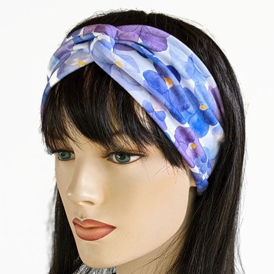 Premium, wide turban style comfy wide jersey knit headband, pansies