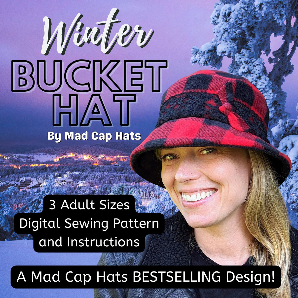 Winter Bucket Hat sewing pattern and instructions, digital format